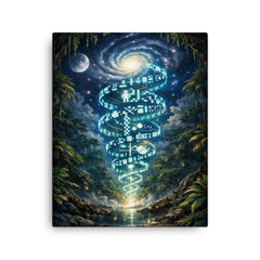 Arecibo message spiraling through jungle night canvas print on a plain backdrop in size 16"x20".