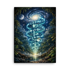 Arecibo message spiraling through jungle night canvas print on a plain backdrop in size 18"x24".
