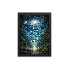 Arecibo message spiraling through jungle night framed print on a plain backdrop in size 12"x16".