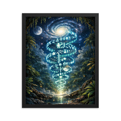 Arecibo message spiraling through jungle night framed print on a plain backdrop in size 16"x20".