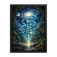 Arecibo message spiraling through jungle night framed print on a plain backdrop in size 18"x24".