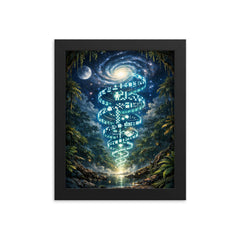 Arecibo message spiraling through jungle night framed print on a plain backdrop in size 8"x10".