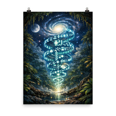 Arecibo message spiraling through jungle night poster on a plain backdrop in size 8"x10".