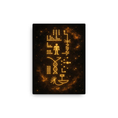 Arecibo message visualized as golden cosmic glyphs canvas print on a plain backdrop in size 12"x16".
