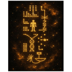 Arecibo message visualized as golden cosmic glyphs jigsaw puzzle