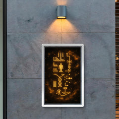 Arecibo message visualized as golden cosmic glyphs poster 2