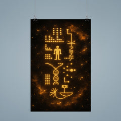 Arecibo message visualized as golden cosmic glyphs poster 9