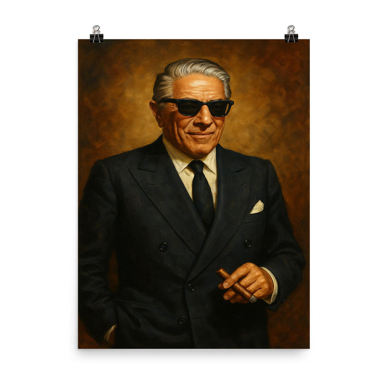 Aristotle Onassis poster on a plain backdrop in size 8