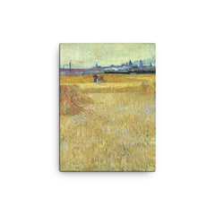 Arles: View from the Wheat Fields by Vincent van Gogh, 1888 canvas print on a plain backdrop in size 12"x16".