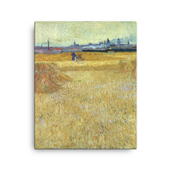 Arles: View from the Wheat Fields by Vincent van Gogh, 1888 canvas print on a plain backdrop in size 16"x20".