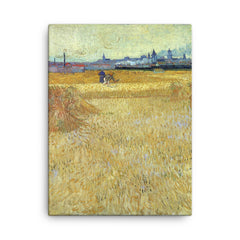 Arles: View from the Wheat Fields by Vincent van Gogh, 1888 canvas print on a plain backdrop in size 18"x24".