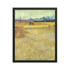Arles: View from the Wheat Fields by Vincent van Gogh, 1888 framed print on a plain backdrop in size 16"x20".