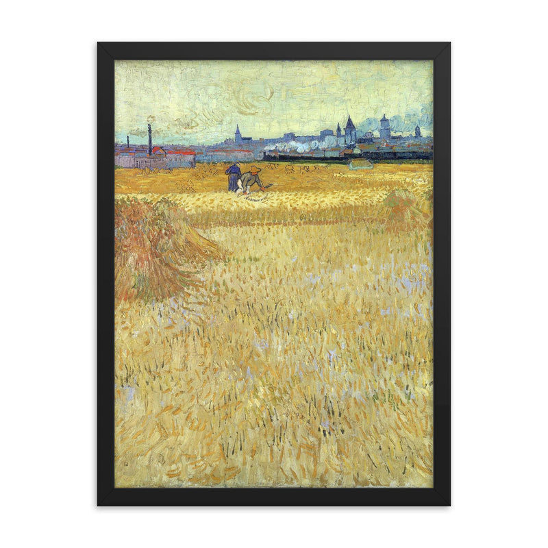 Arles: View from the Wheat Fields by Vincent van Gogh, 1888 framed print on a plain backdrop in size 18