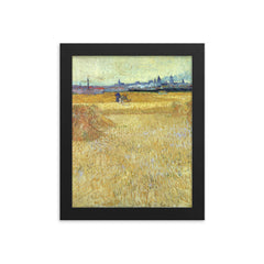 Arles: View from the Wheat Fields by Vincent van Gogh, 1888 framed print on a plain backdrop in size 8"x10".