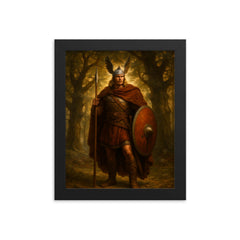 Arminius after Teutoburg beneath Germanic oaks framed print on a plain backdrop in size 8"x10".