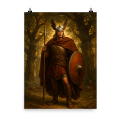 Arminius after Teutoburg beneath Germanic oaks poster on a plain backdrop in size 8"x10".