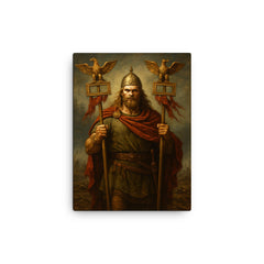 Arminius after Teutoburg with Roman eagles canvas print on a plain backdrop in size 12"x16".