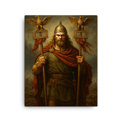Arminius after Teutoburg with Roman eagles canvas print on a plain backdrop in size 16"x20".