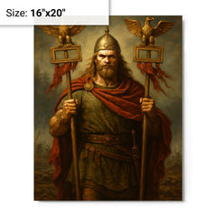 Arminius after Teutoburg with Roman eagles metal print on a plain backdrop in size 16"x20".