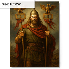 Arminius after Teutoburg with Roman eagles metal print on a plain backdrop in size 18"x24".