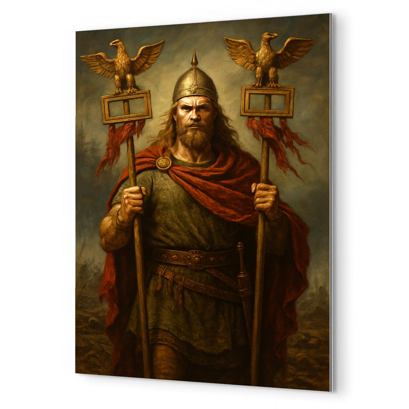 Arminius after Teutoburg with Roman eagles metal print mockup