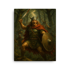 Arminius in Teutoburg forest ambush canvas print on a plain backdrop in size 16"x20".