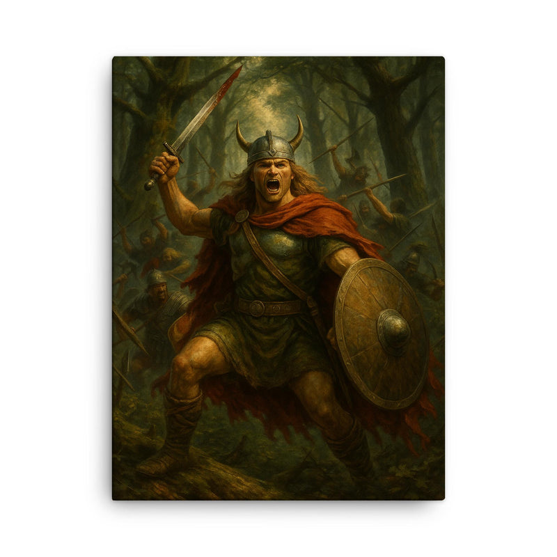 Arminius in Teutoburg forest ambush canvas print on a plain backdrop in size 18