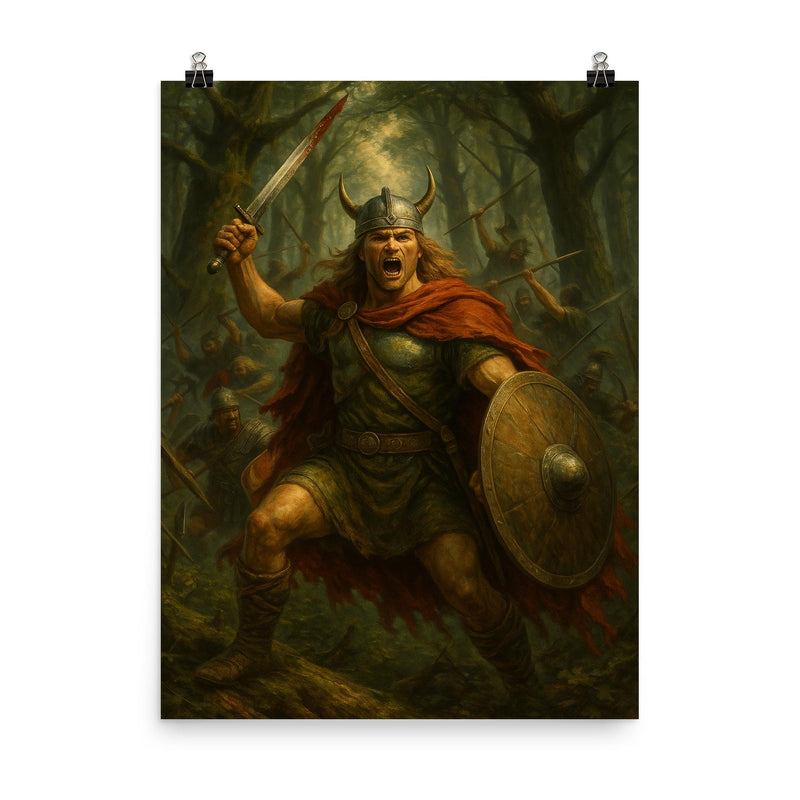 Arminius in Teutoburg forest ambush poster on a plain backdrop in size 8