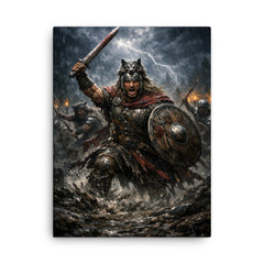 Arminius in Teutoburg storm and mud canvas print on a plain backdrop in size 18"x24".