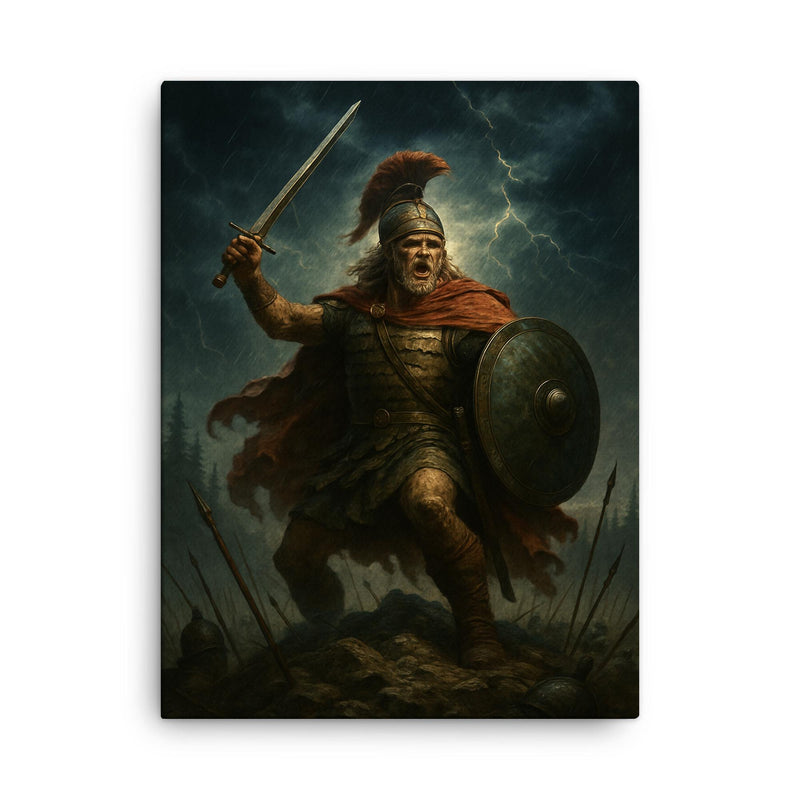 Arminius in Teutoburg storm canvas print on a plain backdrop in size 18