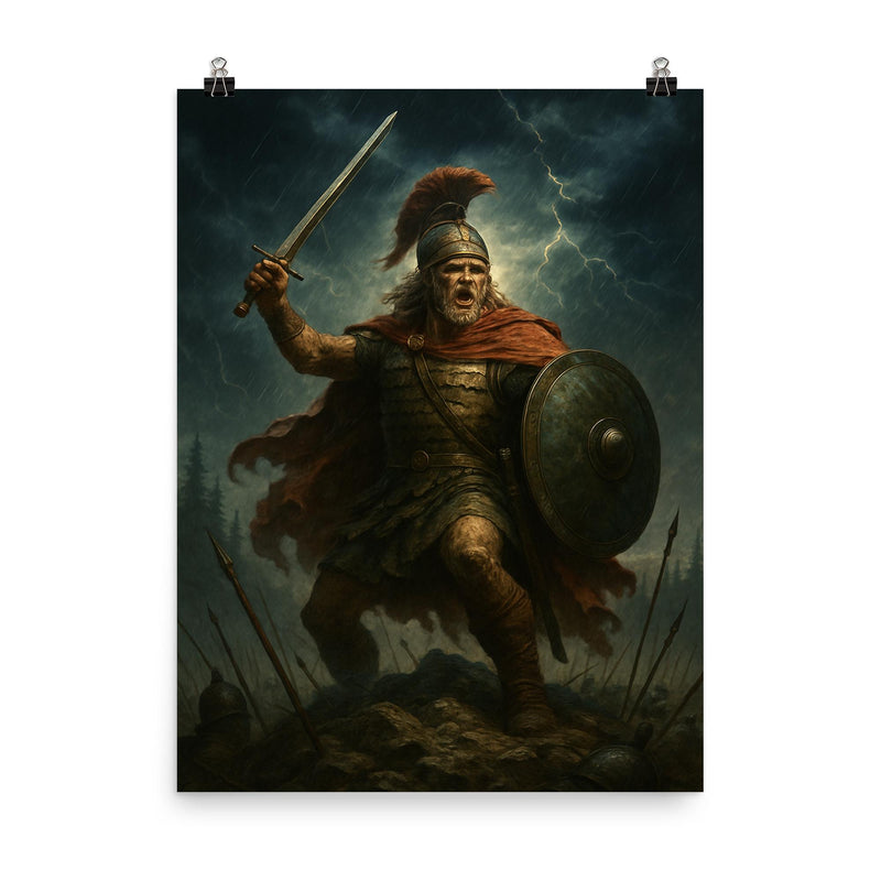 Arminius in Teutoburg storm poster on a plain backdrop in size 8
