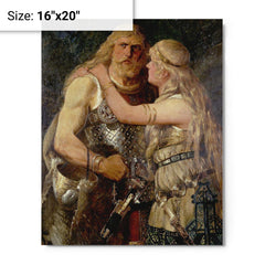 Arminius Says Goodbye to Thusnelda by Johannes Gehrts, 1884 metal print on a plain backdrop in size 16"x20".