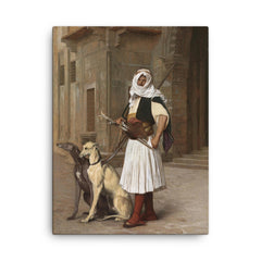Arnaute avec Deux Chiens Whippets by Jean-Léon Gérôme, 1867 canvas print on a plain backdrop in size 18"x24".