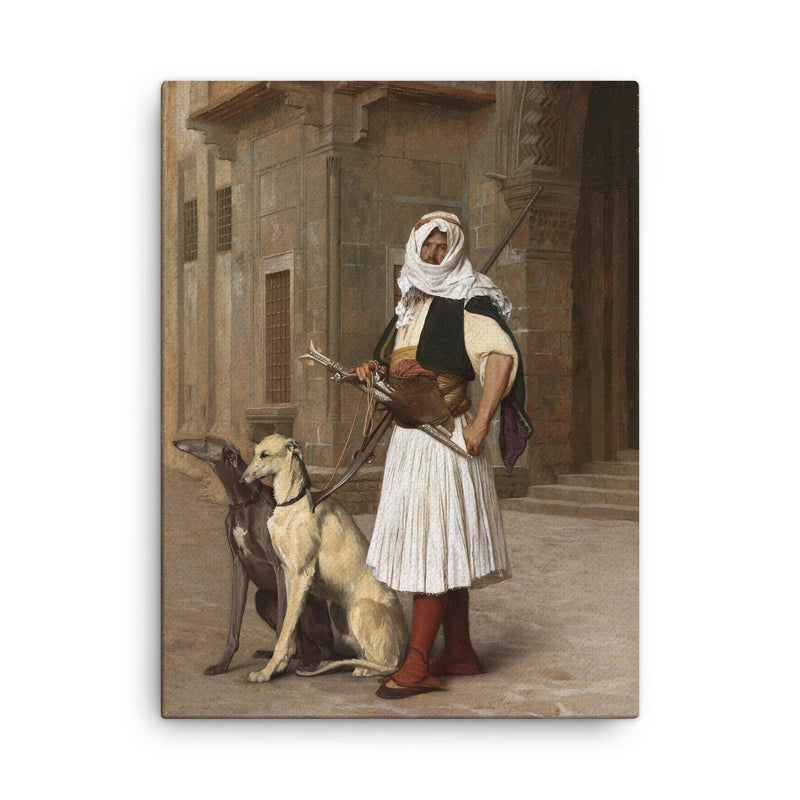 Arnaute avec Deux Chiens Whippets by Jean-Léon Gérôme, 1867 canvas print on a plain backdrop in size 18