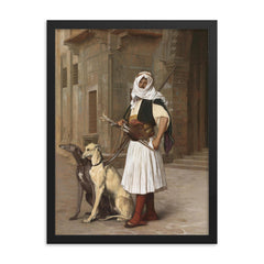 Arnaute avec Deux Chiens Whippets by Jean-Léon Gérôme, 1867 framed print on a plain backdrop in size 18"x24".