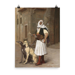 Arnaute avec Deux Chiens Whippets by Jean-Léon Gérôme, 1867 poster on a plain backdrop in size 8"x10".