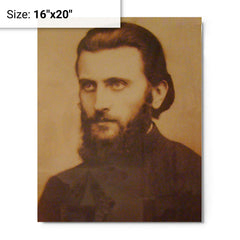 Arsenie Boca metal print on a plain backdrop in size 16"x20".