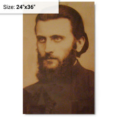 Arsenie Boca metal print on a plain backdrop in size 24"x36".