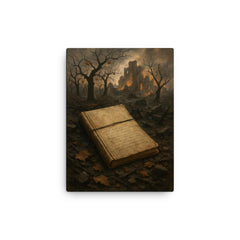 Arseny Tarkovsky war notebook in ruined orchard canvas print on a plain backdrop in size 12"x16".