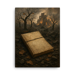 Arseny Tarkovsky war notebook in ruined orchard canvas print on a plain backdrop in size 18"x24".