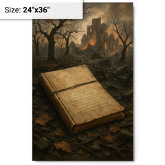 Arseny Tarkovsky war notebook in ruined orchard metal print on a plain backdrop in size 24"x36".