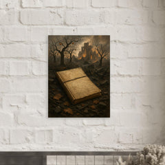 Arseny Tarkovsky war notebook in ruined orchard metal print mockup