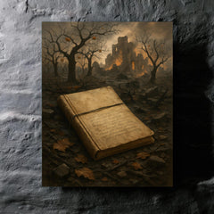 Arseny Tarkovsky war notebook in ruined orchard metal print mockup