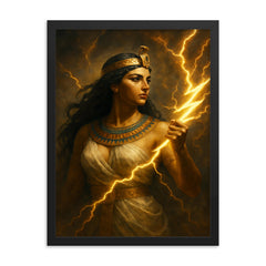 Arsinoe II with thunderbolt and diadem framed print on a plain backdrop in size 18"x24".