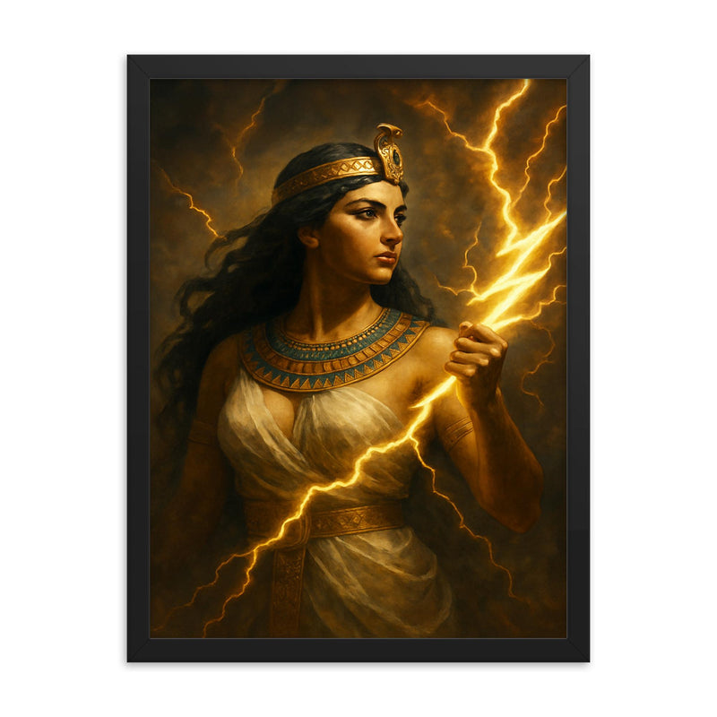 Arsinoe II with thunderbolt and diadem framed print on a plain backdrop in size 18