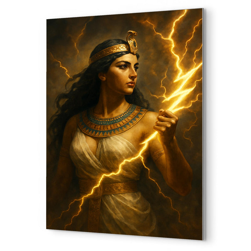 Arsinoe II with thunderbolt and diadem metal print mockup