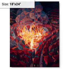 Arson in the City by Gerardo Dottori metal print on a plain backdrop in size 18"x24".