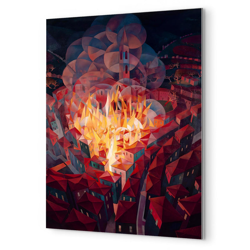 Arson in the City by Gerardo Dottori metal print mockup