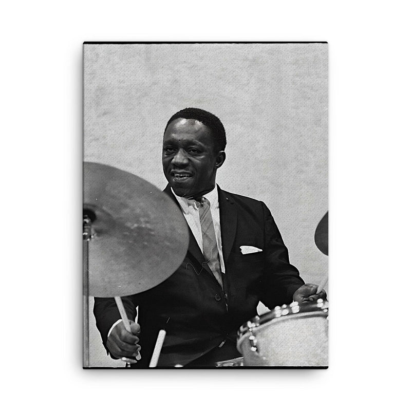 Art Blakey canvas print on a plain backdrop in size 18