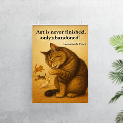 art is never finished leonardo da vinci perfectionist cat grooming while others play inspiring post poster 7